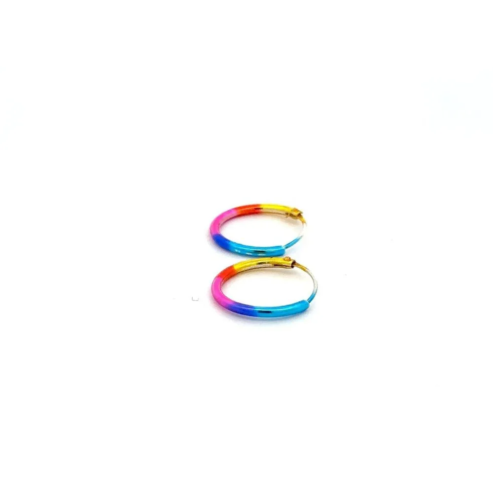 925 Sterling Silver Hoops Multi Color Earrings - Picture 3 of 4